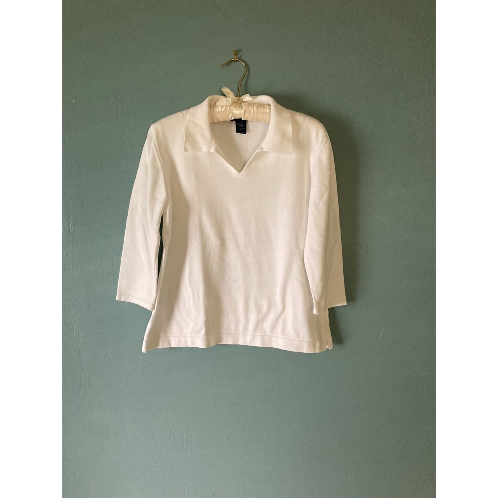 Splendor! women's v-neck collared long sleeve white pull over sweater size large
